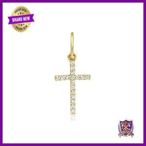 14kt Yellow Gold Diamond Cross Charm 0.10 ct Spring Ring Clasp